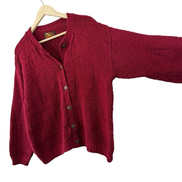 Vintage Alps Medium Button Sweater Cardigan Red Cotton Oversized USA Womens - Picture 6 of 11